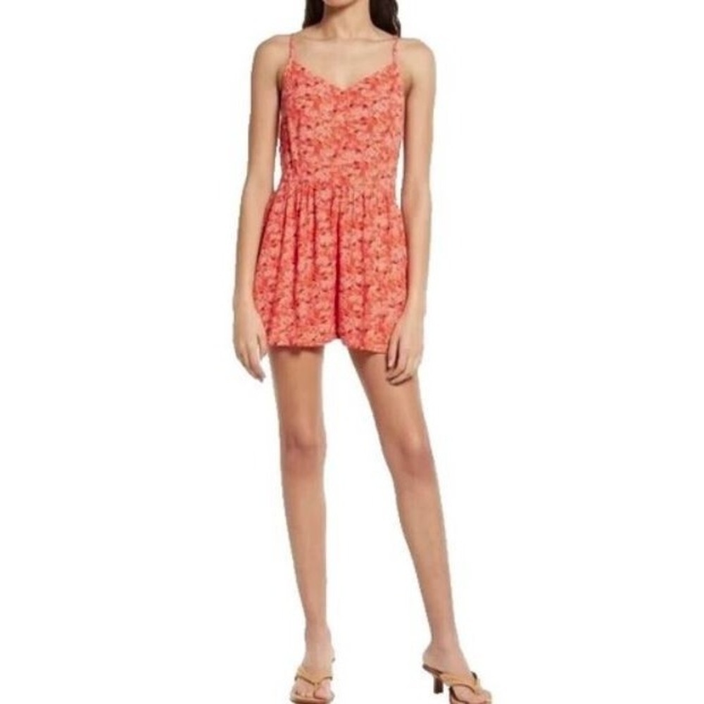 Melrose and Market Women's Sleeveless Romper in Orange Fiesta Abstract Ditsy LG